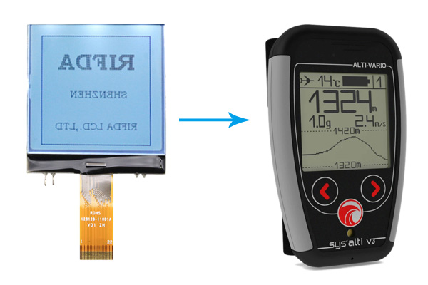 Toepassing van grafisch LCD -scherm 128x128 Weergavescherm in Paraglider Flight Instruments